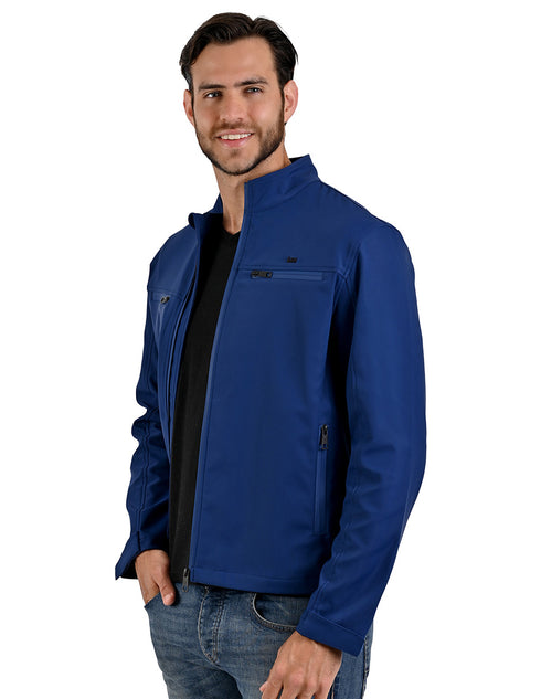 LEE chamarra para hombre en tela ligera con cuello mao en color marino.